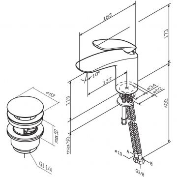 Смеситель Am.Pm (Ам.Пм) для раковины с донным клапаном Sensation F3082164 хром