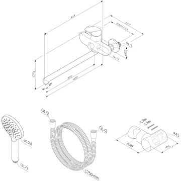 Смеситель Am.Pm (Ам.Пм) для ванны с длинным изливом и душевым набором Like F8095000 хром