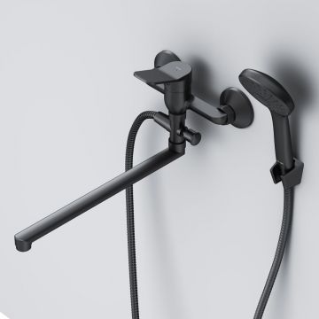 Смеситель Am.Pm (Ам.Пм) для ванны и душа с длинным изливом и душевым набором X-Joy F85A90122 черный