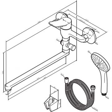 Смеситель Am.Pm (Ам.Пм) для ванны и душа с длинным изливом и душевым набором X-Joy F85A90122 черный