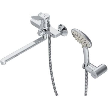 Смеситель Am.Pm (Ам.Пм) для ванны и душа с длинным изливом и душевым набором X-Joy F85A95000 хром