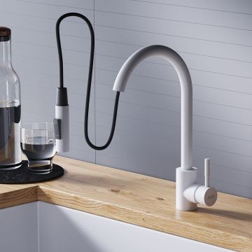 Смеситель Dorff (Дорфф) для кухни с вытяжным изливом Logic D3007533 белый