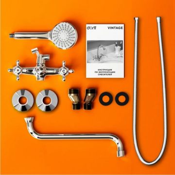 Смеситель Dorff (Дорфф) для ванны и душа с длинным изливом и душевым набором Vintage D6095000 хром