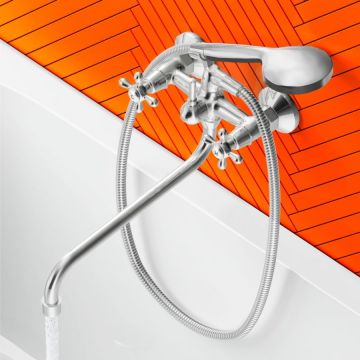 Смеситель Dorff (Дорфф) для ванны и душа с длинным изливом и душевым набором Vintage D6095000 хром
