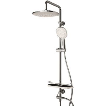 Душевая система Dorff (Дорфф) Prime, тропический душ, ручной душ 5 функций, шланг 175 мм, хром, белый, D0740000