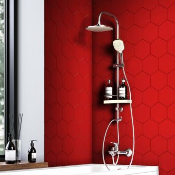 Душевая система Dorff (Дорфф) Prime, тропический душ, ручной душ 5 функций, шланг 175 мм, хром, белый, D0740000