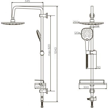Душевая система Dorff (Дорфф) Prime, тропический душ, ручной душ 5 функций, шланг 175 мм, хром, белый, D0740000