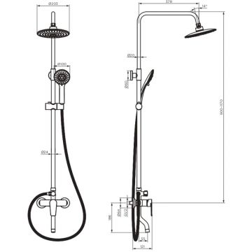 Душевая система Dorff (Дорфф) Prime, хром, смеситель для ванны и душа серый, D0740900