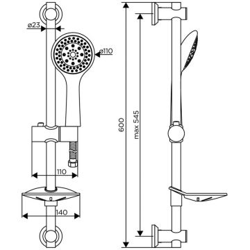 Душевой комплект Dorff (Дорфф) Norma, ручной душ 5 функций, стойка 600 мм, шланг 175 мм, хром, серый, D0101000