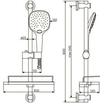Душевой комплект Dorff (Дорфф) Prime, ручной душ 5 функций, стойка 600 мм, шланг 175 мм, хром, белый, D0140000