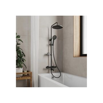 Смеситель термостатический для ванны Milardo (Милардо) Ideal Spa со стойкой и тропической лейкой, черный матовый, ILSBLTHM06