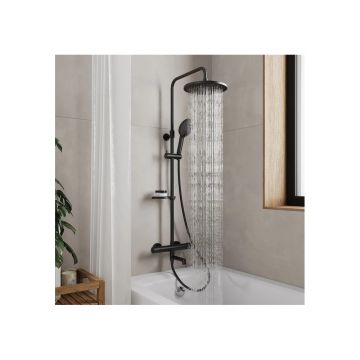 Смеситель термостатический для ванны Milardo (Милардо) Ideal Spa со стойкой и тропической лейкой, черный матовый, ILSBLTHM06