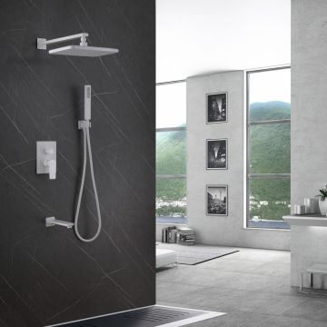 Душевая система Abber (Аббер) Weiss Insel AF8017FW скрытого монтажа с изливом, белый матовый