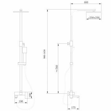 Душевая стойка Abber (Аббер) Daheim AF8216BL с изливом, черный матовый