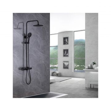 Душевая стойка Abber (Аббер) Thermostat AF8516BL с термостатом и изливом, черный матовый