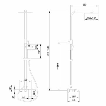 Душевая стойка Abber (Аббер) Wasserfall AF8616BL с изливом, черный матовый