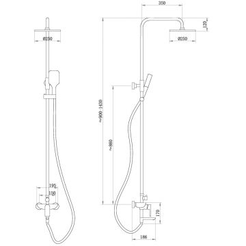 Душевая стойка Abber (Аббер) Weiss Insel AF8016BL с изливом, черный матовый