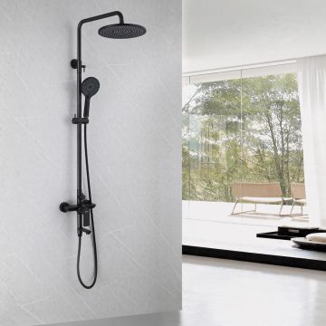 Душевая стойка Abber (Аббер) Weiss Insel AF8016BL с изливом, черный матовый