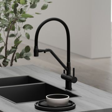 Смеситель для кухни Sancos Dora с гибким изливом под фильтр, матовый черный, (SC4003MB)