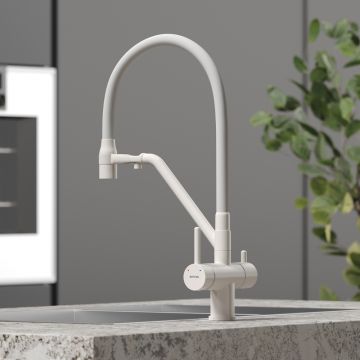 Смеситель для кухни Sancos Dora с гибким изливом под фильтр, матовый белый, (SC4003MW)