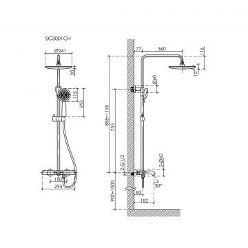 Душевая стойка Sancos (Санкос) Game для душа/ванны с термостатическим смесителем, хром, (SC3001CH)