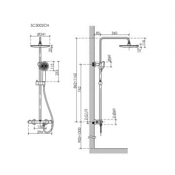 Душевая стойка Sancos (Санкос) Game для душа с термостатическим смесителем, хром, (SC3002CH)