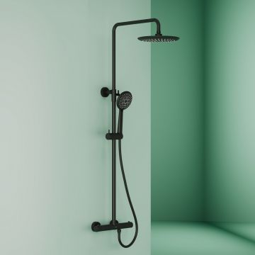 Душевая стойка Sancos (Санкос) Game для душа с термостатическим смесителем, верхним и ручным душем, черный матовый, (SC3002MB)