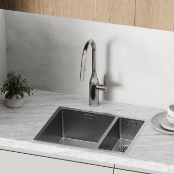 Смеситель для кухни Sancos (Санкос) Grand c вытяжным и поворотным изливом, нержавеющая сталь, (SC4002BNG)