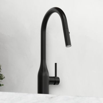 Смеситель для кухни Sancos (Санкос) Grand c вытяжным и поворотным изливом, матовый черный, (SC4002MB)