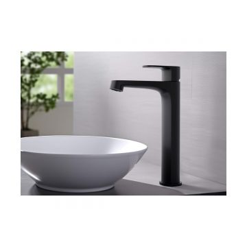 Смеситель Aquatek (Акватек) Оберон для раковины высокий 240, без донного клапана, матовый черный AQ1204MB