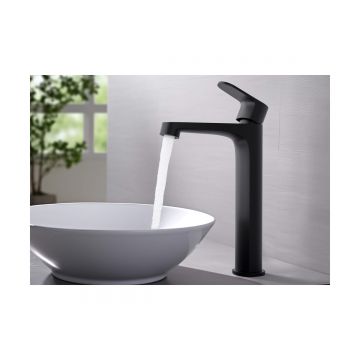 Смеситель Aquatek (Акватек) Оберон для раковины высокий 240, без донного клапана, матовый черный AQ1204MB