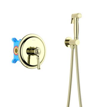 Набор с гигиеническим душем Aquatek (Акватек) Классик (смеситель + гигиеническая лейка + шланг + шланговое подсоединение с держателем), полир. золото AQ1519PG