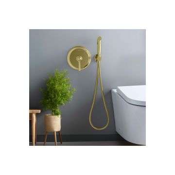 Набор с гигиеническим душем Aquatek (Акватек) Классик (смеситель + гигиеническая лейка + шланг + шланговое подсоединение с держателем), полир. золото AQ1519PG