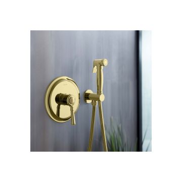 Набор с гигиеническим душем Aquatek (Акватек) Классик (смеситель + гигиеническая лейка + шланг + шланговое подсоединение с держателем), полир. золото AQ1519PG