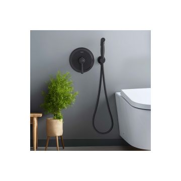 Набор с гигиеническим душем Aquatek (Акватек) Классик (смеситель + гигиеническая лейка + шланг + шланговое подсоединение с держателем), матовый черный AQ1519MB
