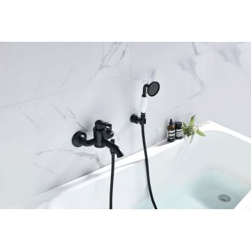 Смеситель Aquatek (Акватек) Классик для ванны с душевым набором, матовый черный AQ1549MB