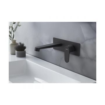 Смеситель Aquatek (Акватек) Оберон для раковины настенный (внешняя и скрытая часть), матовый черный AQ1213MB