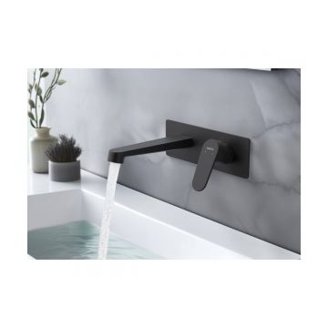 Смеситель Aquatek (Акватек) Оберон для раковины настенный (внешняя и скрытая часть), матовый черный AQ1213MB