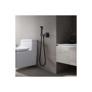 Комплект для гигиенического душа Aquatek (Акватек) Либра термостатический встроенный (смеситель + гигиеническая лейка + шланг), матовый черный AQ1028MB