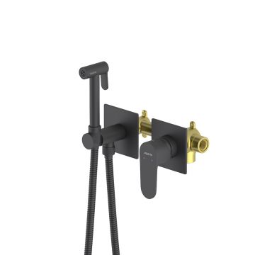 Комплект для гигиенического душа Aquatek (Акватек) Оберон встроенный 2 отв. (смеситель + гигиеническая лейка + шланг), матовый черный AQ1220MB