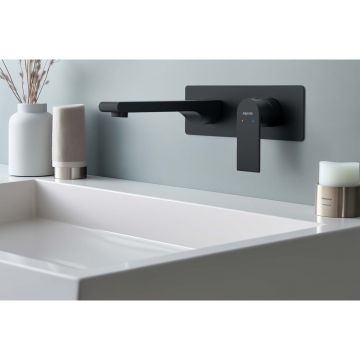 Смеситель Aquatek (Акватек) Лира для раковины настенный (внешняя и скрытая часть), матовый черный AQ1413MB