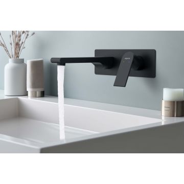 Смеситель Aquatek (Акватек) Лира для раковины настенный (внешняя и скрытая часть), матовый черный AQ1413MB