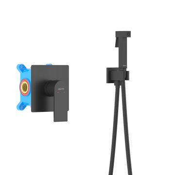 Набор с гигиеническим душем Aquatek (Акватек) Лира (смеситель + гигиеническая лейка + шланг + шланговое подсоединение с держателем), матовый черный AQ1419MB