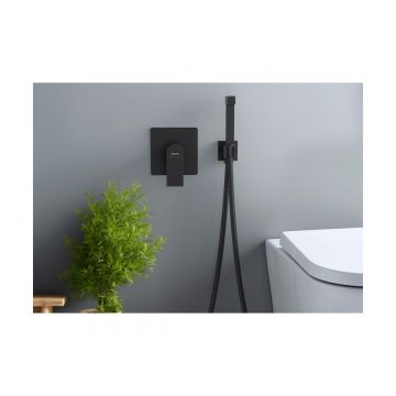 Набор с гигиеническим душем Aquatek (Акватек) Лира (смеситель + гигиеническая лейка + шланг + шланговое подсоединение с держателем), матовый черный AQ1419MB