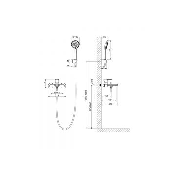 Смеситель Aquatek (Акватек) Лира для ванны с душевым набором, матовый черный AQ1449MB