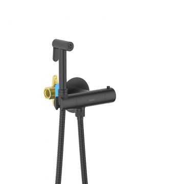 Комплект для гигиенического душа Aquatek (Акватек) Оберон термостатический встроенный (смеситель + гигиеническая лейка + шланг), матовый черный AQ1027MB
