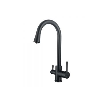 Смеситель Aquatek (Акватек) Вега (Vega) для кухни с подключением к фильтру воды (полукруглый излив), матовый черный AQ1085MB
