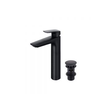 Смеситель Aquatek (Акватек) Вега для раковины высокий 227 с донным клапаном, матовый черный AQ1005MB