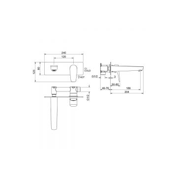 Смеситель Aquatek (Акватек) Бетта (Betta) для раковины настенный (внешняя и скрытая часть) хром AQ1113CR