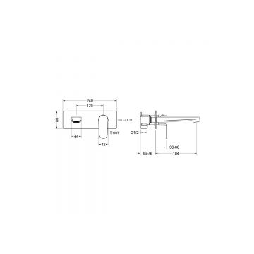 Смеситель Aquatek (Акватек) Оберон для раковины настенный (внешняя и скрытая часть), шлифованное золото AQ1213BG